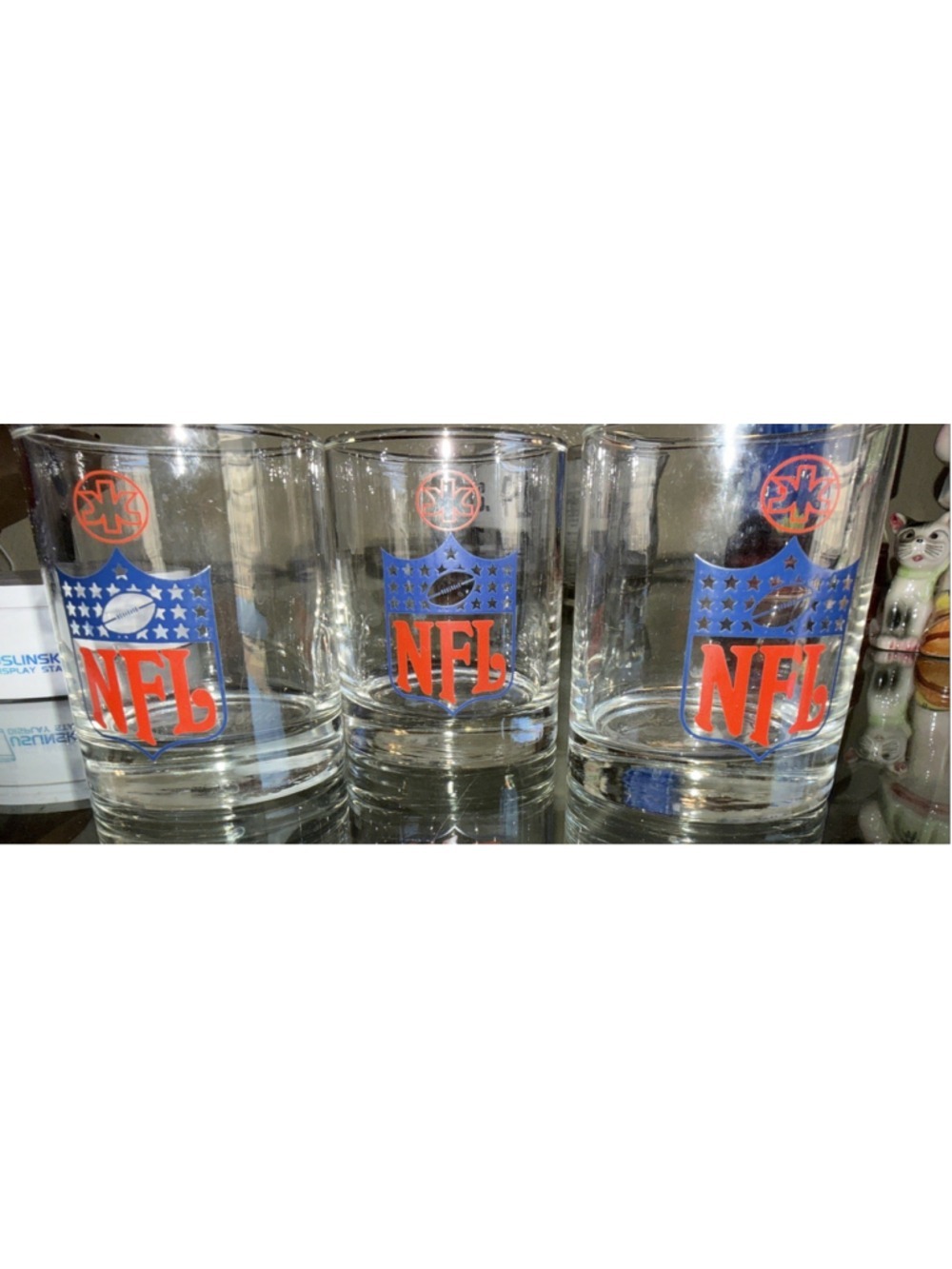Vintage NFL Rocks Glasses Set of 3 Football Barware Tumblers Clear Glass